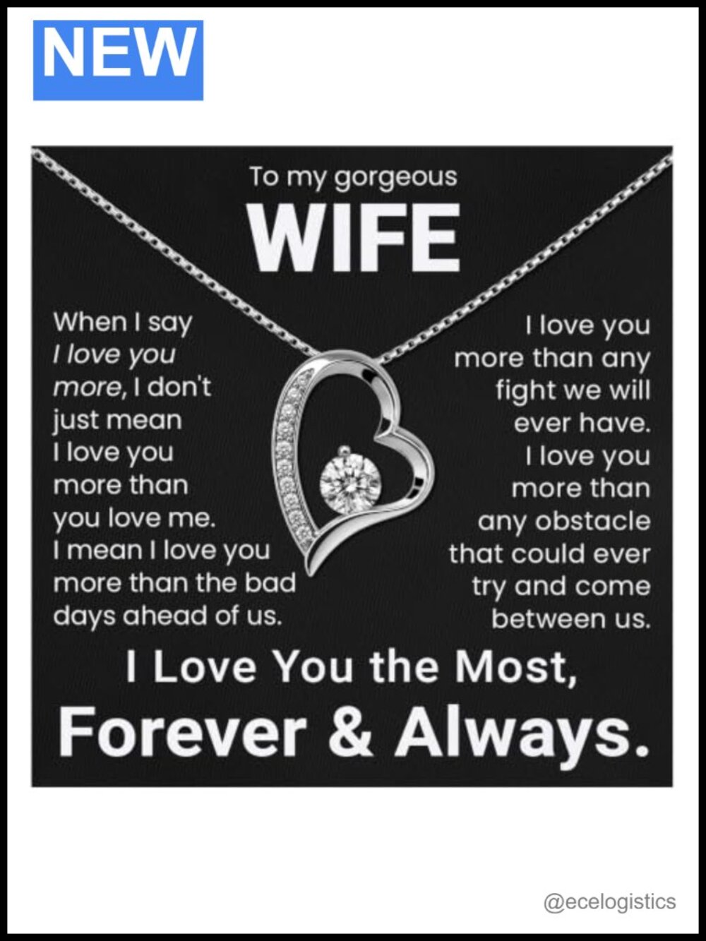 Heart Pendant Necklace White Gold Plated Stainless Steel CZ Wife Gift
